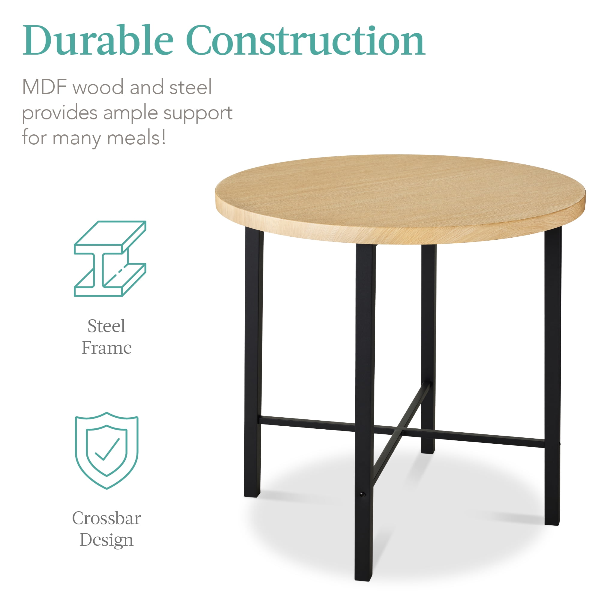 Best Choice Products 5-Piece Modern Round Counter Height Dining Set w/ 4 Chairs, 1.5in Thick Table - Natural