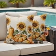 thumbnail image 4 of Orange Pumpkin Fall Outdoor Waterproof Pillow Covers, Thanksgiving Sunflower Botanical Beige Decorative Square Throw Pillowcase Sofa Cushion Sham for Patio/Couch/Chair, 24"x24" 2 Pack, 4 of 8