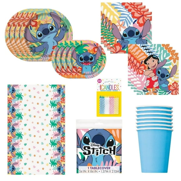 Lilo & Stitch Party Bundle: Complete Party Solution with 81 Official Licensed Supplies - Dessert & Dinner Plates, Napkins, Tablecloth, Cups & Candles - Perfect for Birthdays!
