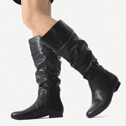 BURUDANI Womens Wide Calf Faux Fur Slouchy Low Heel Side Zip Knee High Boots Black/Pu Size 8.5