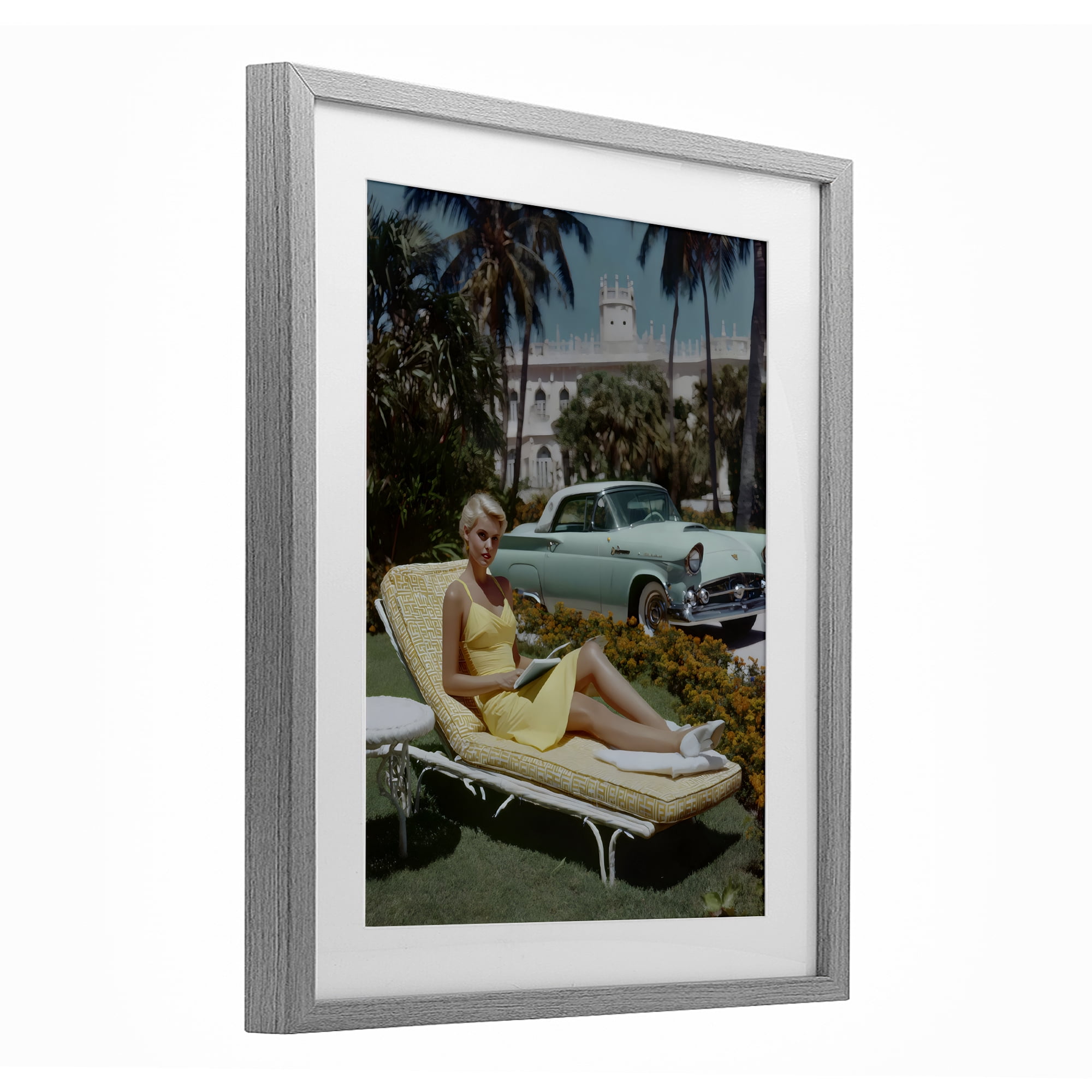 Stupell Industries Vintage Sunbathing Woman Gray Framed Print Under Glass, design by Franklyn Gregory