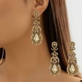 thumbnail image 3 of Grofry 1 Pair Retro Shining Rhinestones Inlaid Drop Earrings Sparkling Chandelier Wedding Bridal Long Dangle Earrings Jewelry Gift, 3 of 8