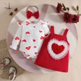 thumbnail image 4 of NOLDARES Baby Girl Clothes Fall Winter Outfits Long Sleeve Romper Cartoon Suspender Skirt Bow Headband Set 0-24 Months(Red,12-18 M), 4 of 9