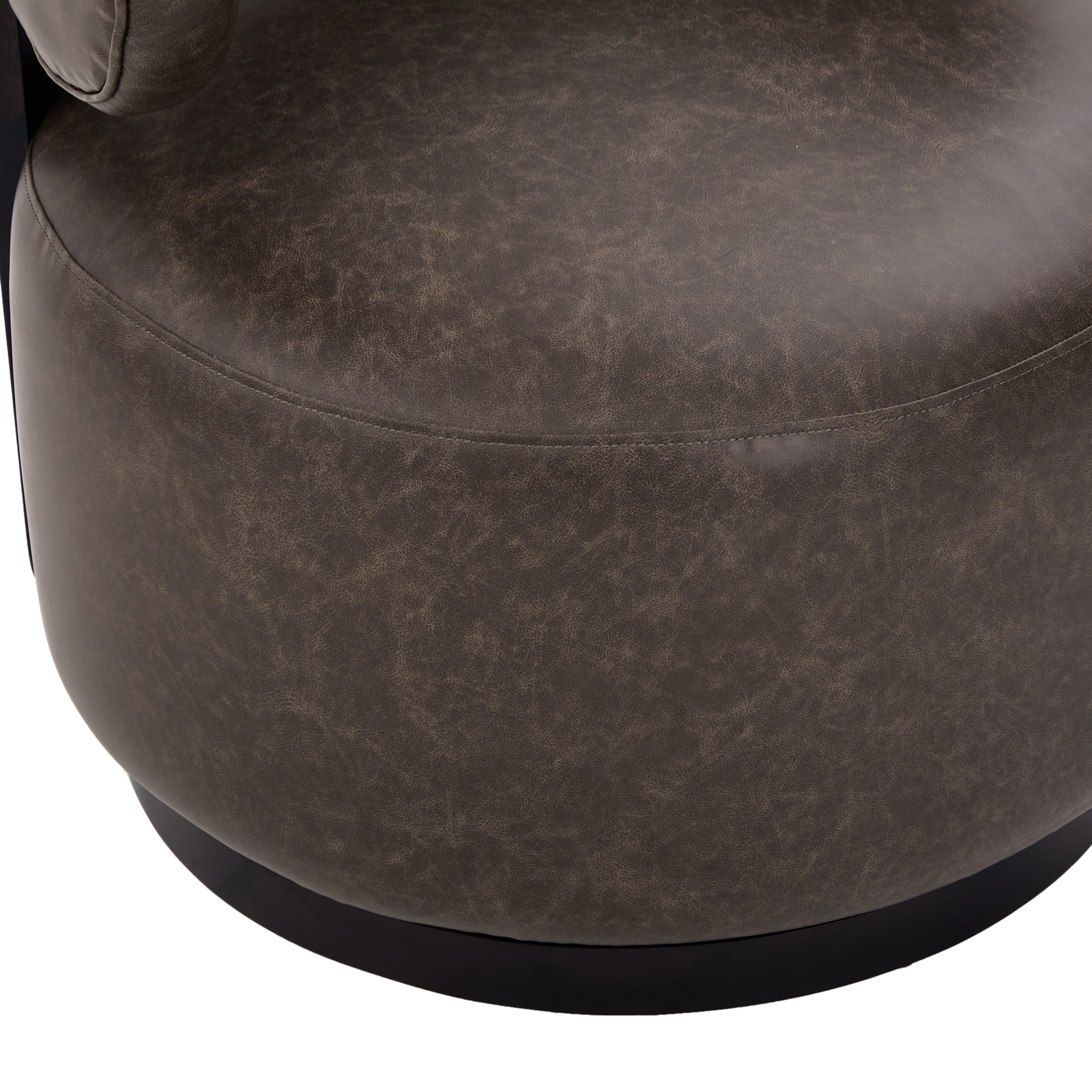 Christopher Knight Home 360° Swivel Leather Barrel Accent Chair with Rubberwood Base, Dark Brown