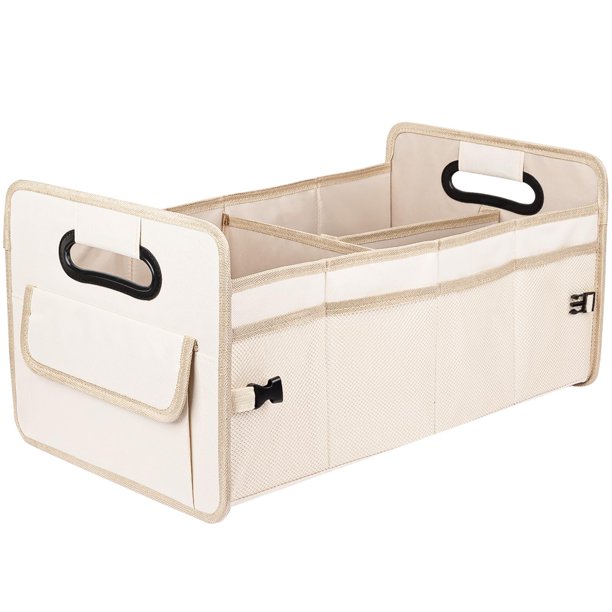 Organizador de maletero de coche JiaTua plegable con varios compartimentos, color beige