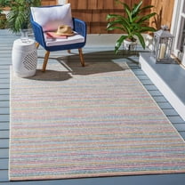 SAFAVIEH Summer Tracy Striped Indoor/Outdoor Runner Rug, Ivory/Blue, 2' x 8'