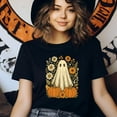 thumbnail image 3 of Ghost with Pumpkins and Flowers Halloween Graphic T-Shirt, Natural, Size 2XL, 3 of 6