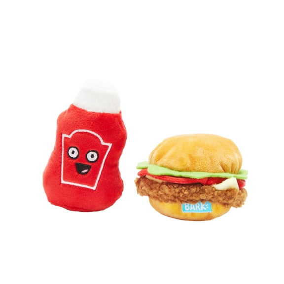 BARK Cookout Burger & Ketchup BBQ Food Plush Dog Toy XS/S
