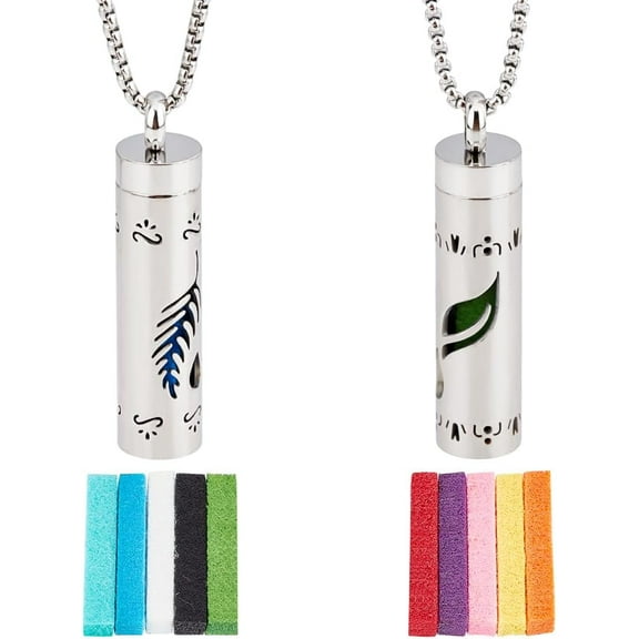 2 Styles Essential Oil Necklace Scent Diffuser Necklace Aromatherapy Pendant with 20 Felt Pads Hollow Feather Stainless Steel Perfume Necklace for Gift Christmas Birthday Valentine's Day