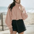 thumbnail image 4 of Iyufng Women's Gingham Plaid Stand Collar Jackets, Long Sleeve Loose Cropped Casual Zip Up Lightweight Outerwear, 4 of 9