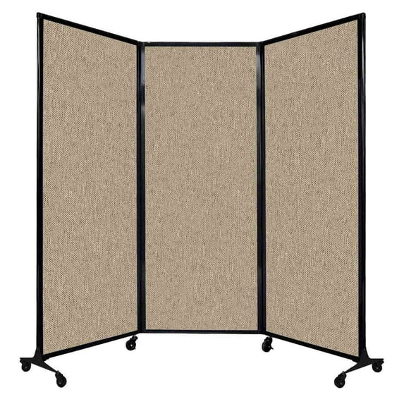 Versare QuickWall Folding Portable Partition Black Frame | 3 Panels | 8'4" x 6'8" Rye Fabric