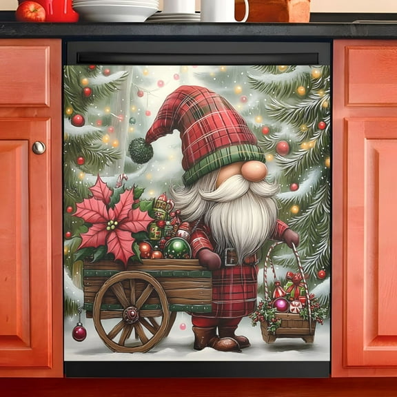 Ryvnso Christmas Gnome Winter Balls Dishwasher Magnetic Refrigerator Magnet Cover Kitchen Home Decorative 23"x26"