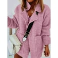 thumbnail image 2 of Women Solid Turn Down Collar Knitted Sweater Autumn Casual Long Sleeve Pockets Cardigan Top Elegant Loose Female Sweaters Jumper, 2 of 6