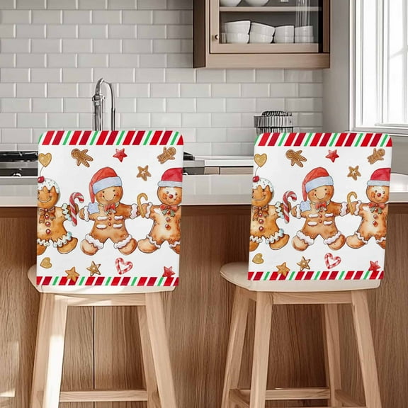 Christmas Gingerbread Chair Covers Set of 1 Man Candy Xmas Chair Back Covers Stretch Removable Washable Slipcovers Protector for Dining Room Kitchen Party Decor