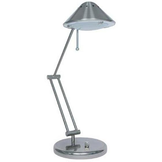 V Light Halogen Desk Lamp With 3 Point Adjustable Arm And Dimmer Switch Brushed Nickel Finish