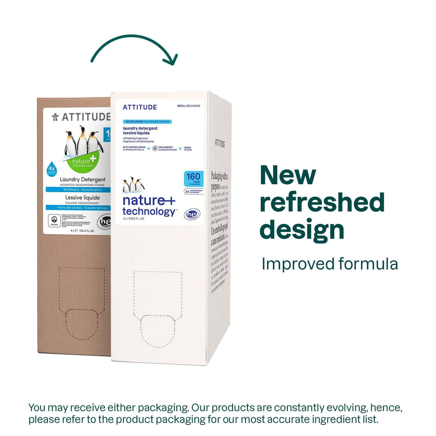 ATTITUDE nature+ technology, Lessive Liquide, Recharge, Fleurs des Champs, 160 Brassée 4L