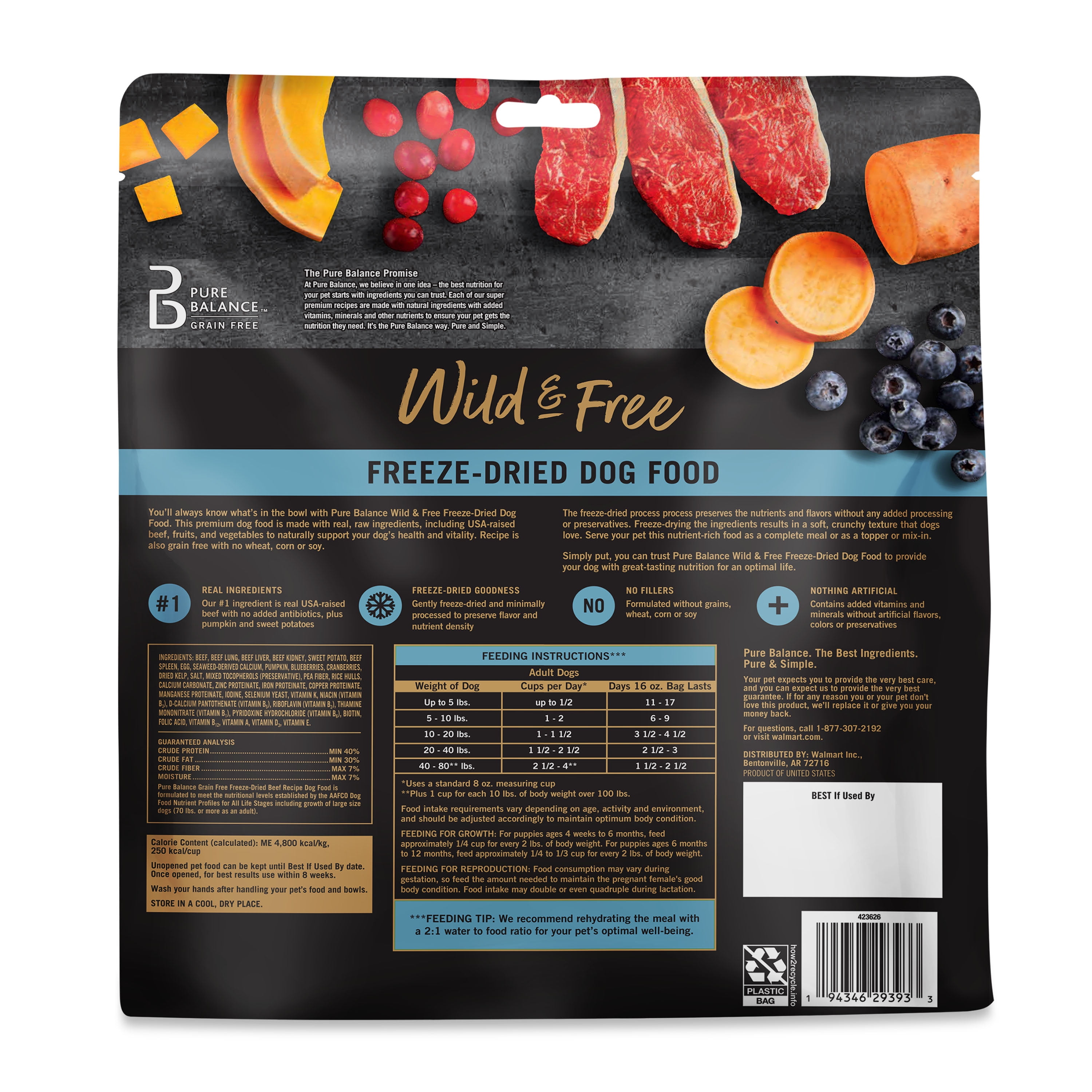 (24 pack) Pure Balance Wild & Free Freeze-Dried Dog Food, Beef Recipe, 16 oz