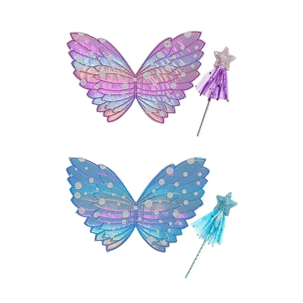 2 Pares de Disfraces de con Ala de Mariposa, Disfraz de Duende, ángel, Niñas, Alas de Hadas Y Varita para Fotografía, Festival, Juego de Rol,