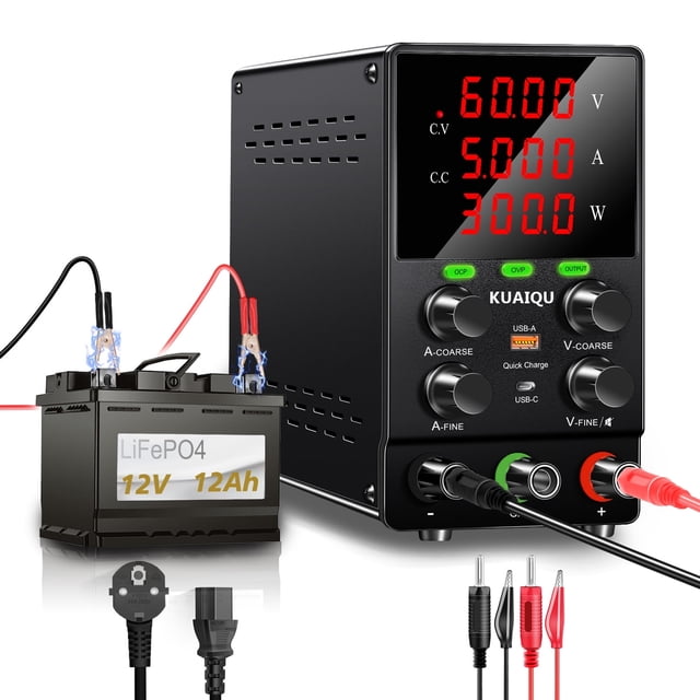 Adjustable DC Power Supply Variable 60V 5A Switching Regulated DC Bench Power Supply OCP OVP with 18W USB Interface Precision Encoder Knob Black New