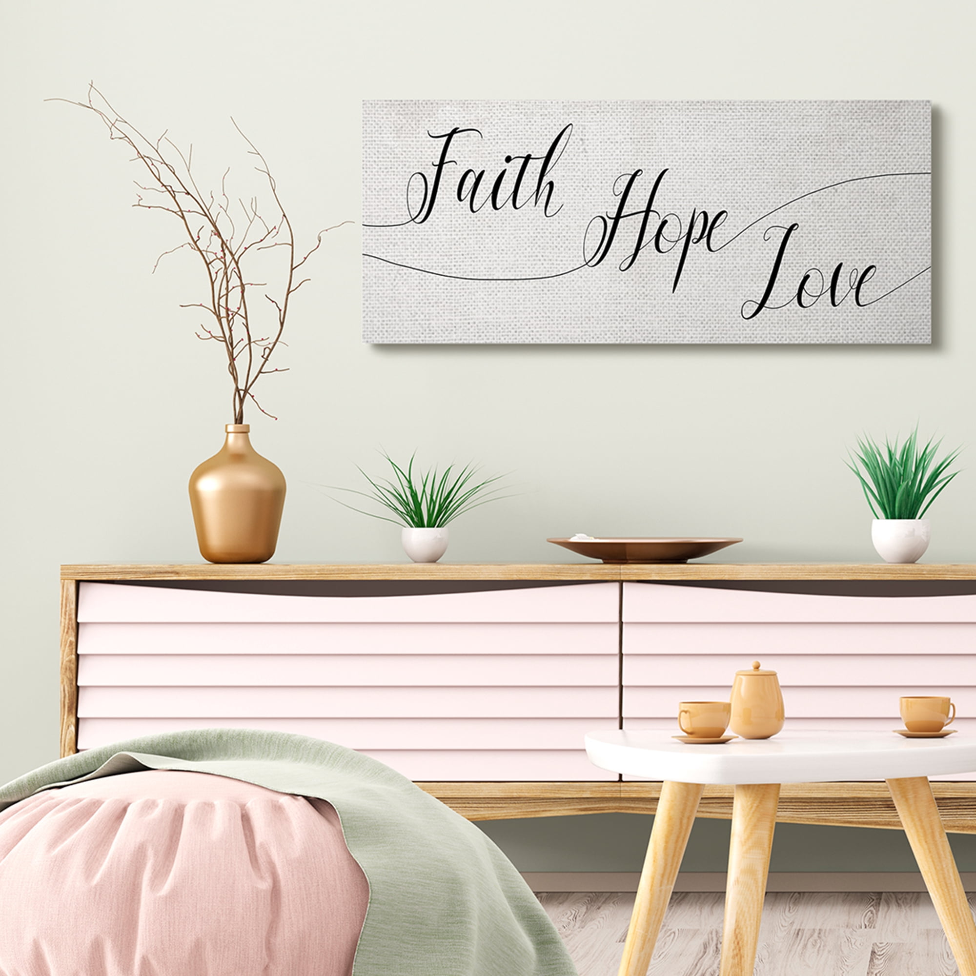 Stupell Industries Faith Hope Love Phrase with Whimsical Linework Typography Canvas Wall Art, 17 x 40, Design by Daphne Polselli