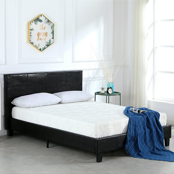 Faux Leather Bed Metal Twin Frame, Twin Platform Bed With Leather Headboard