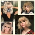 thumbnail image 7 of Suncharm Short Omber Blonde Wigs Wavy Bob Wig with Air Bangs Women's Synthetic Curly Pastel Bob Wig for Girl Colorful Cosplay Wigs, 7 of 7