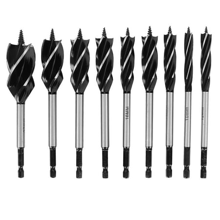 

9pcs Wood Drill Bit High Carbon Steel 4-Fulte 4-Slot Hex Shank Woodworking Tool Set