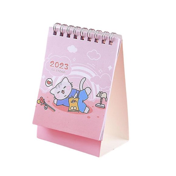 Mini calendario de escritorio, libro de plan multifuncional, cuaderno con patrón de dibujos animados lindo, grabación de fecha mensual 2023, calendario de dibujos animados, decoración de mesa