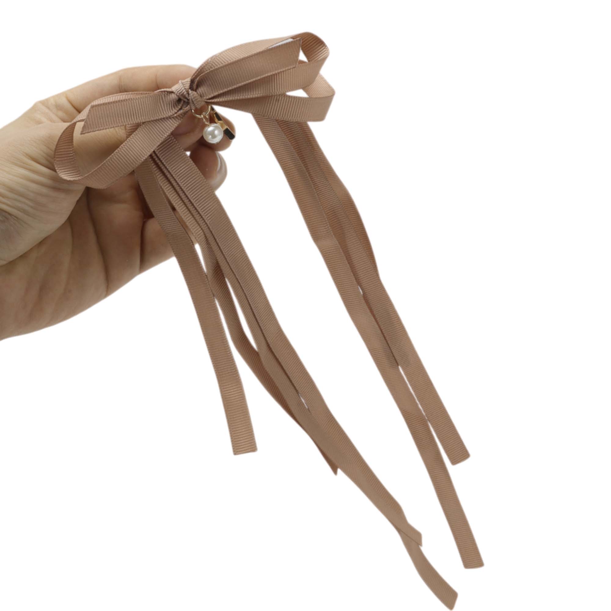 Unique Bargains Stylish Ribbon Bow Ponytail Buckle Hair Clip for Women 1 Pc Khaki