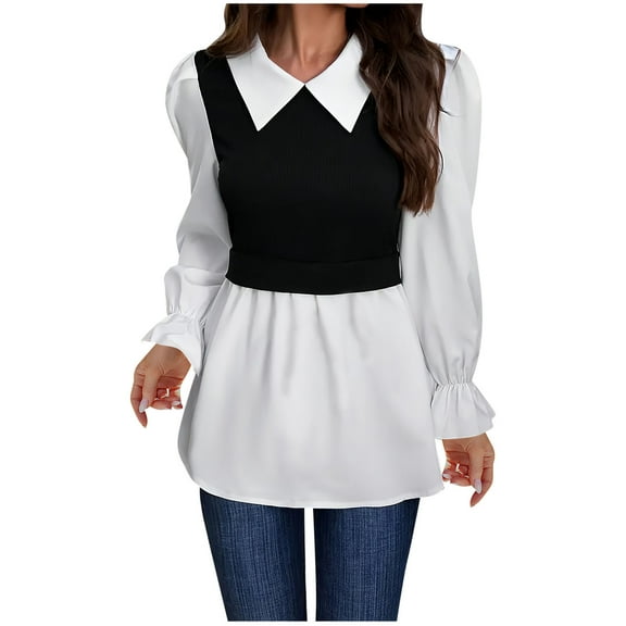 Kaemgyyd Womens Tops Trendy Casual Long Sleeve Tunic Shirts Patchwork Loose Work Office Blouse Fashion Business Clothing
