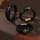 thumbnail image 4 of Pulsera de cuero negro para hombre Pulsera de cuero trenzado de capas Confirmación, 4 of 5