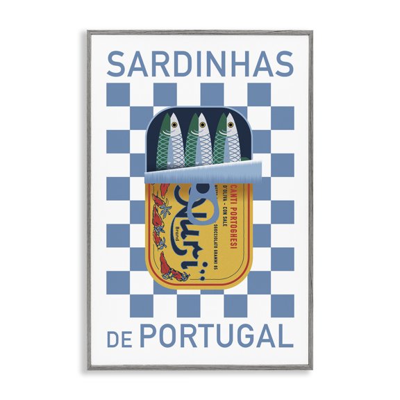 Stupell Industries Portuguese Sardines Can Food & Beverage Painting Gray Framed Art Print Wall Art, 12 x 18