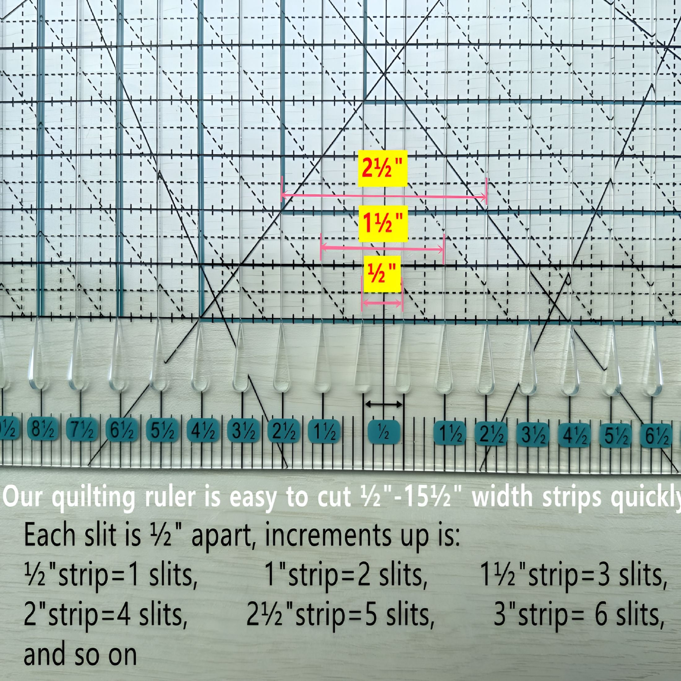 CCOCC Quilting Ruler,15.5" x 10" Slotted Rulers for Quilting and Sewing Quilt Strip Rulers for Fabric Cutting