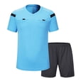 thumbnail image 4 of Manyakai Boys Mens Soccer Referee Jersey and Shorts Set Short Sleeves Ref Shirts Umpire Referee Sky Blue M, 4 of 9