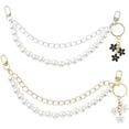 thumbnail image 1 of Juego de 2 cadenas extensoras de 12 pulgadas para bolsos con perlas de imitación de plástico dorado y plateado, con llaveros de flores y correas de repuesto., 1 of 7