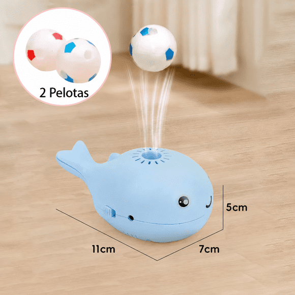 Pez Ballena Sopladora con Pelota Flotante, Juguete de Aire para Bebés 6+ Meses, Divertido y Educativo, Funciona con Pilas  Azul