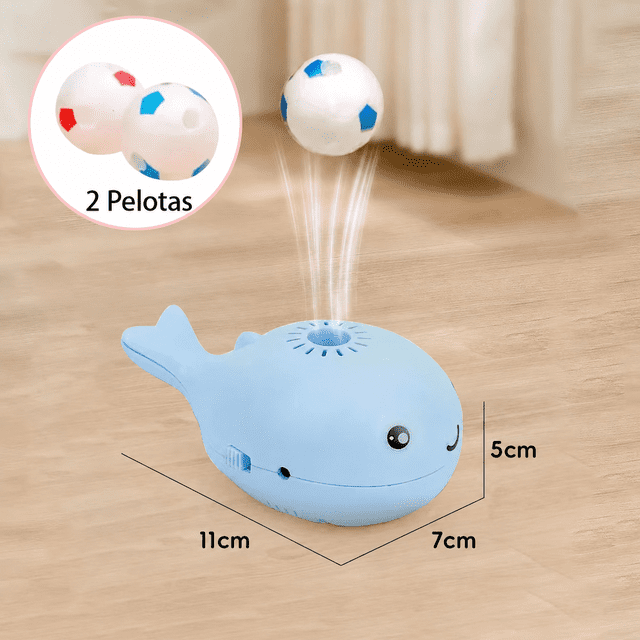 Pez Ballena Sopladora con Pelota Flotante, Juguete de Aire para Bebés 6+ Meses, Divertido y Educativo, Funciona con Pilas Azul