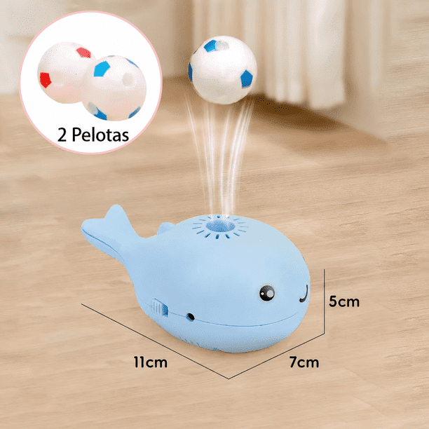 Pez Ballena Sopladora con Pelota Flotante, Juguete de Aire para Bebés 6+ Meses, Divertido y Educativo, Funciona con Pilas Azul