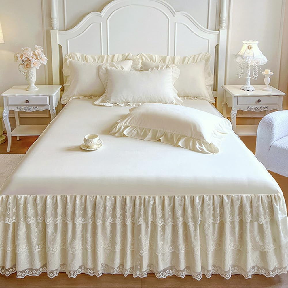 Lace Bed Sheet for Queen/King Bed - 17in. Drop, Easy Fit Ruffle Bedskirt Wrap Around Bed Skirt, Anti Wrinkle & Fade Resistant