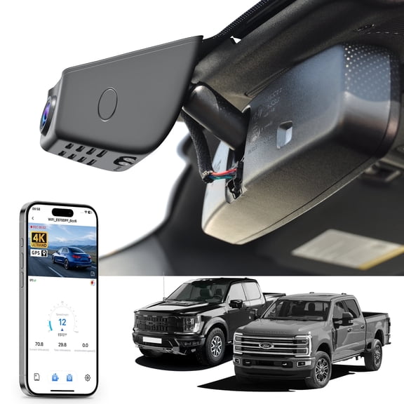 Mangoal 4K Dash Cam Starvis Sensor fit for Ford F150 2018-2026 F250/F350/F450 Super Duty 2020-2026 XLT Lariat King Ranch Raptor Limited Platinum (Model A), GPS, App, 64GB Card