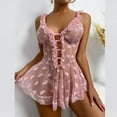 thumbnail image 2 of DPTALR Women's Soild Heart Print Lace Splicing Mesh Nightdress, 2 of 8