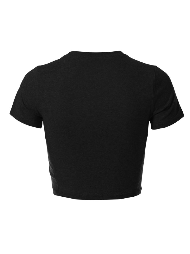 Kissonic Women's Basic Crop Top T-Shirt - Short Sleeve, Cotton, Round Neck With Pockets