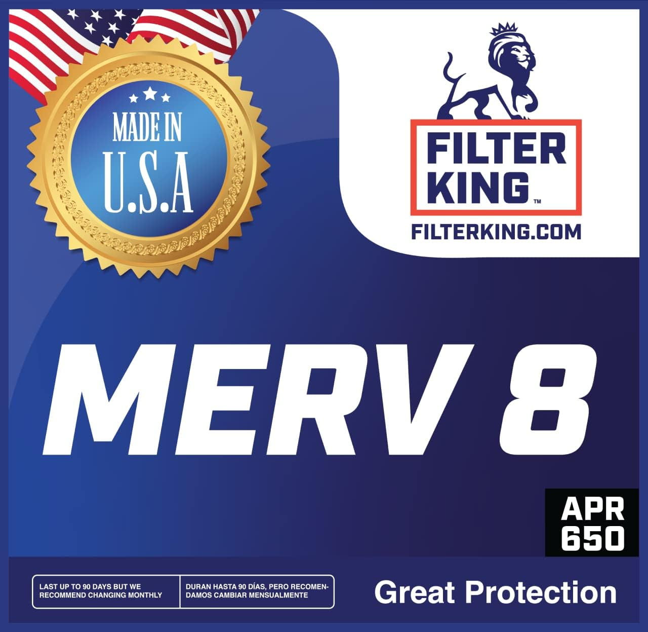 Filter King 16-3/8x21-1/2x1 Air Filter | 4-PACK | MERV 8 HVAC Pleated A/C Furnace Filters | MADE IN USA | Actual Size: 16.38 x 21.5 x .75"