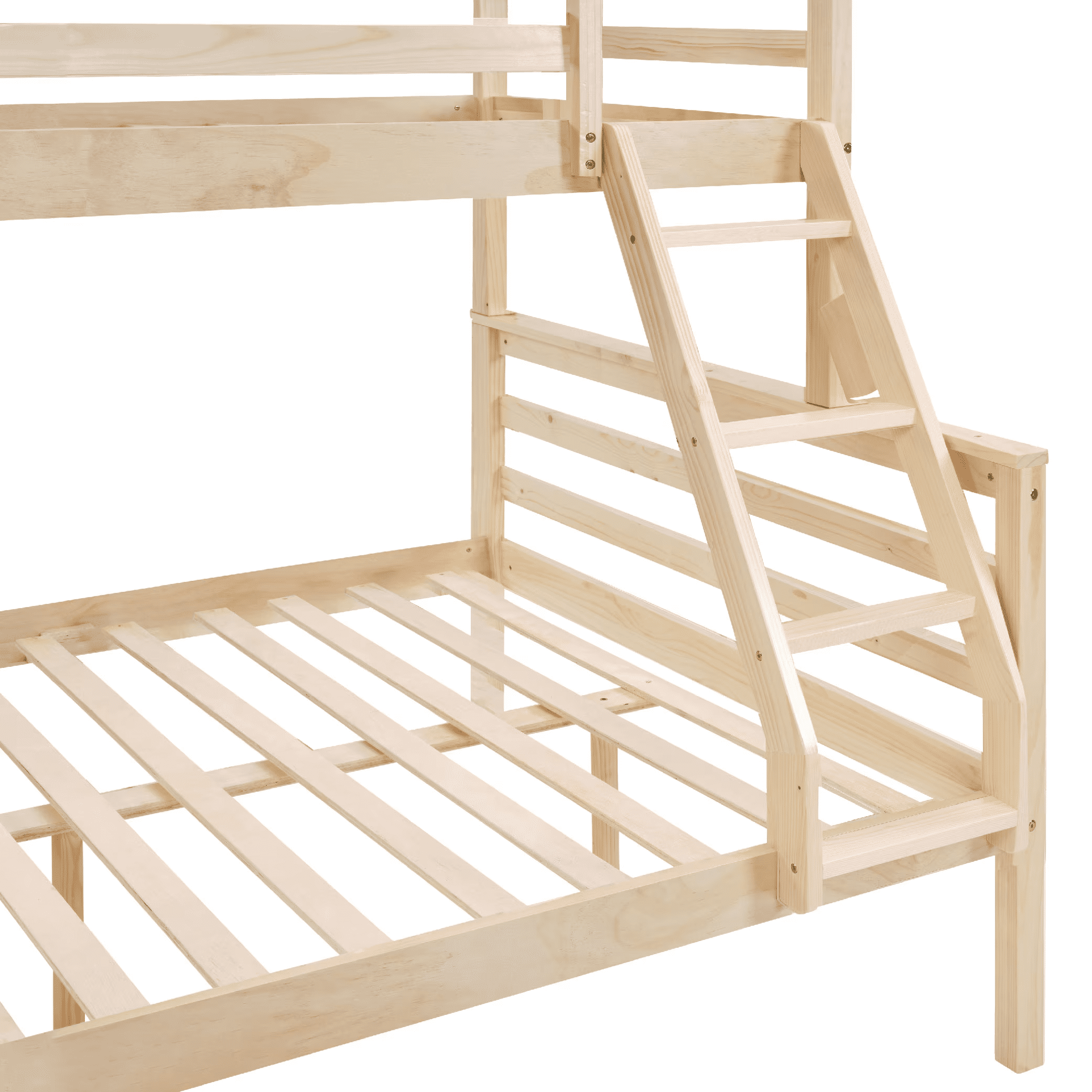 MAYEERTY Twin over Full Bunk Bed with Ladder, Wooden Bed Frame with High Guardrail and Ladder for Kids, No Box Spring Needed, Natural