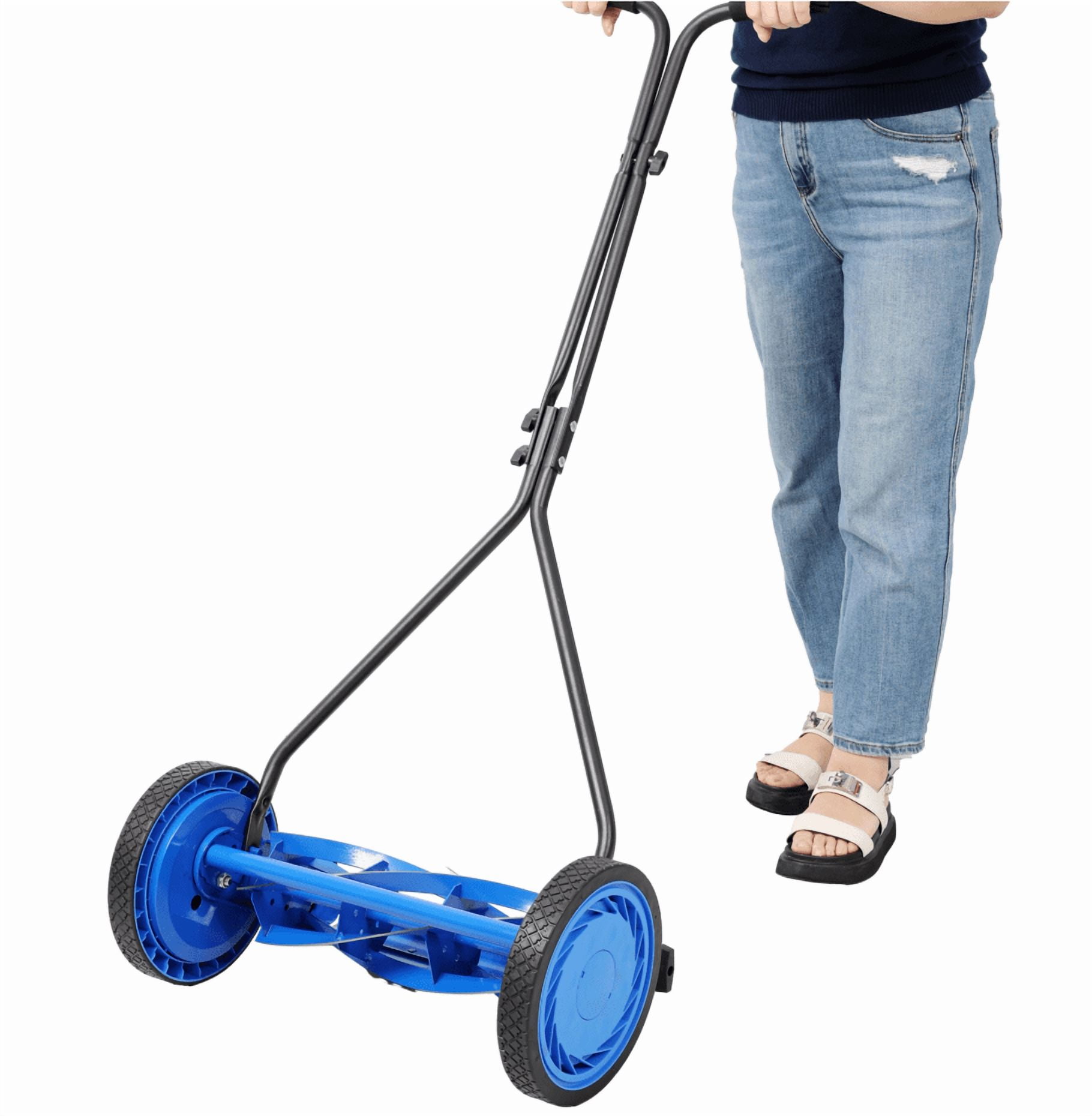 16in Blue Push Reel Lawn Mower Manual Grass Cutter