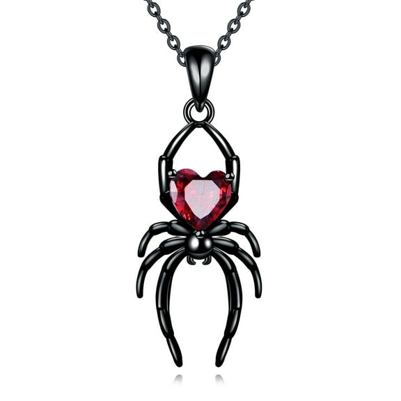 Gothic Spider Necklace 925 Sterling Silver Heart Zircon Spider Pendant Black Punk Style Jewelry Gifts for Women Men