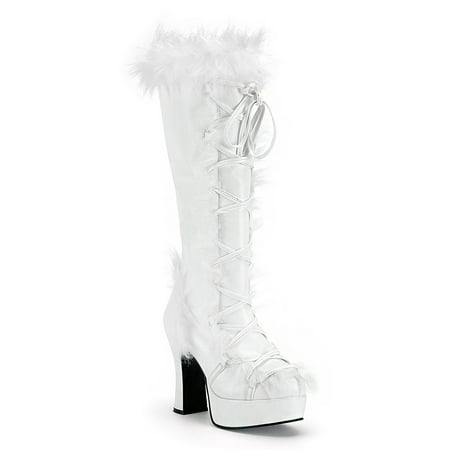 Womens Viking Boots White Faux Fur Boots 4 Inch Heels Halloween Costume Shoe
