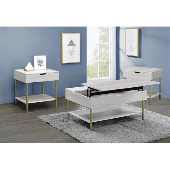 Whitman Ensemble Occasionnel de 3 Pcs en Bois Blanc et Laiton