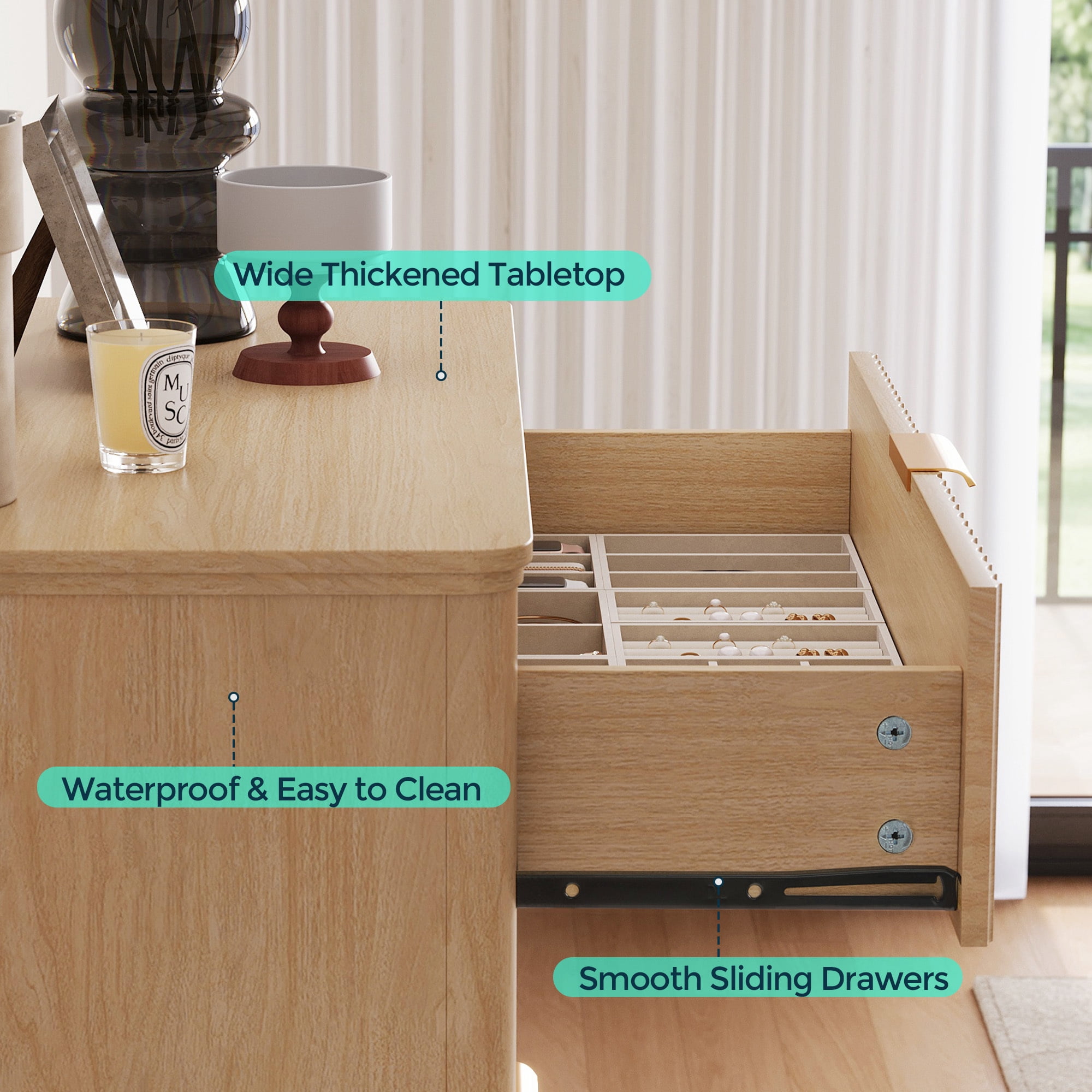 Linsy Home Fluted Tall Dressers for Bedroom, Chest of 5 Drawers, Oak