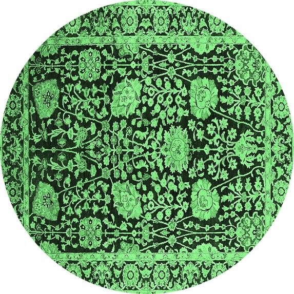 Ahgly Company Indoor Round Oriental Emerald Green Industrial Area Rugs, 3' Round